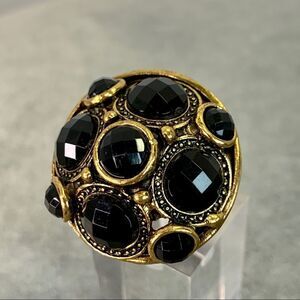 BLACK gem jewelled gold brass tone clustered costume jewellery